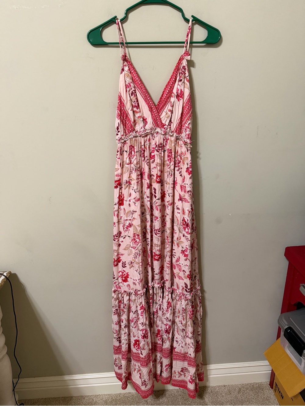 Blush Pink Floral Maxi prairie cottagecore festival Dress Blue Rain medium